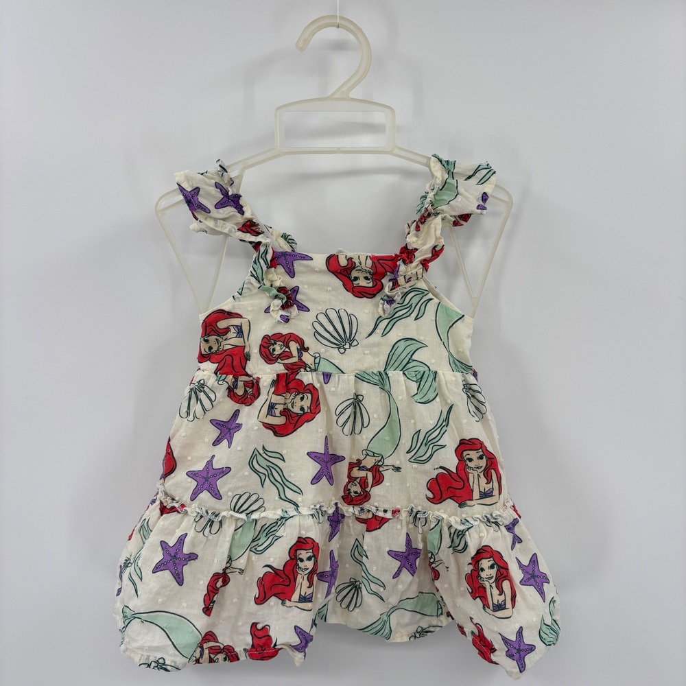 Disney Princess Ariel Mermaid Sun Dress Kids 6/9M White Red Ruffle Tiered Cotton